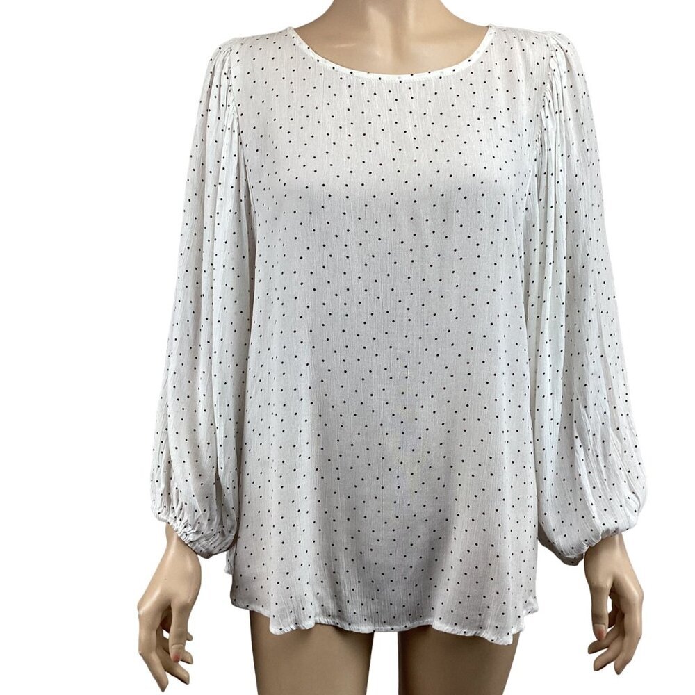 Mittoshop Womens Polka Dot Blouse Size Large Top Flounce Long SLeeve